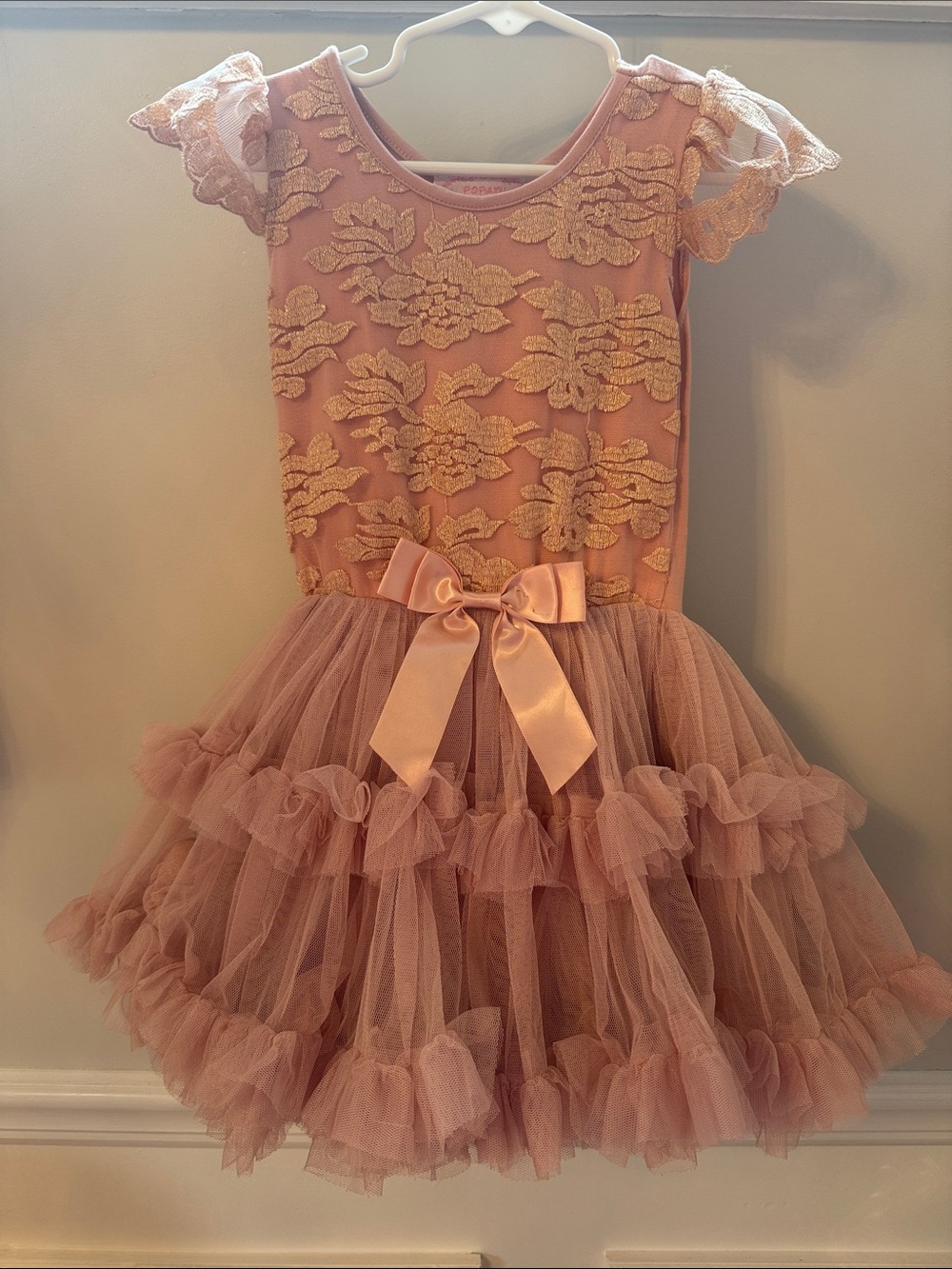 Popatu Rose Pink Lace Overlay Dress for Toddler